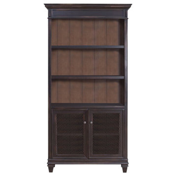 Beaumont Lane Traditional Wood Bookcase with Doors in Distressed Black