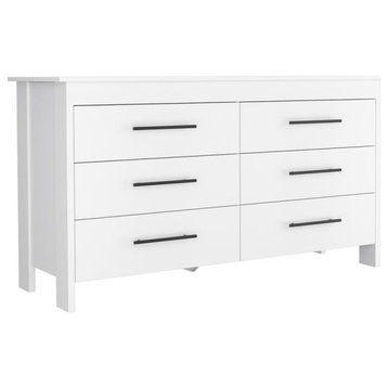 Paris 6 Drawer Double Dresser - White