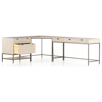 Trey Desk System With Filing Cabinet, Dove Poplar