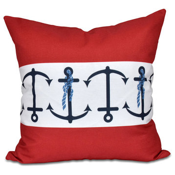 Anchor Stripe, Stripe Print Pillow, Red, 16"x16"