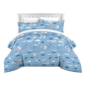 Lullaby Bedding Printed Comforter Set, Airplanes, Queen