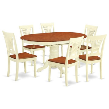 7-Piece Set Dinette Table Featuring Leaf And 6 Wood Dinette Chairs