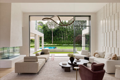 Example of a trendy living room design in New York
