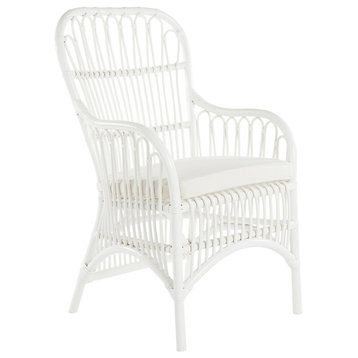 Rattan Loop Armchair With Seat Cushion, Set of 2, White