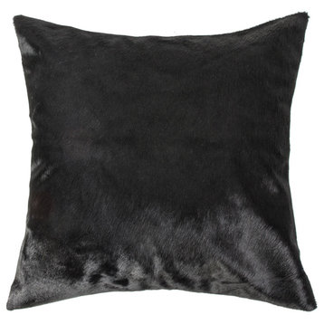 Natural Torino Cowhide Pillow 18"x18", Black