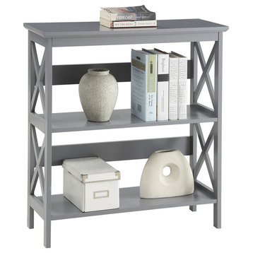 Convenience Concepts Oxford Three-Tier Bookcase in Gray Wood Finish