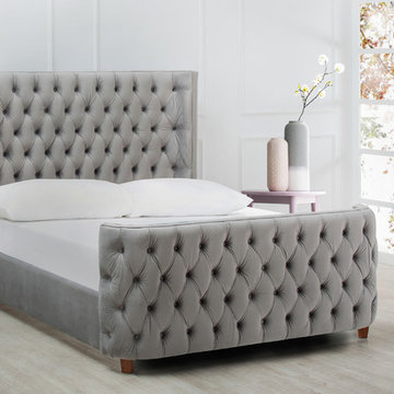 Brooklyn Tufted Headboard Bed, King, Opal Grey