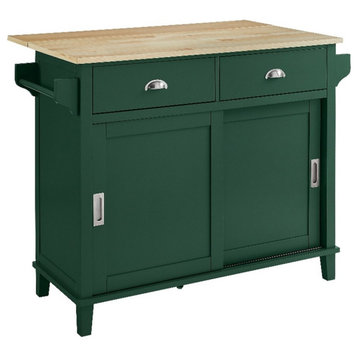 Pemberly Row Traditional Wood Drop Leaf Kitchen Island in Emerald/Natural
