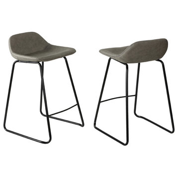 Cortesi Home Ava Counterstools In Faux Leather, Set of 2, Grey