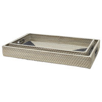 Palecek Reyna Coastal Beach Hand Woven Nito Coil Vine Tray , Set of 2