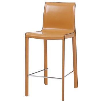 Corvin Recycled Leather Counter Stool, Chestnut (Set Of 2)