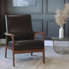 Langston Commercial Grade Upholstered Mid Century Modern Arm Chair, Black Leathe