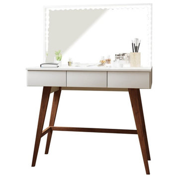 Boahaus Cybele 3-Drawer Modern Wood Vanity with LED Lights in White/Brown