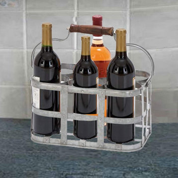 Benzara BM00224 Wine Holder With Wooden Handle & 6 Bottles Storage, Gray