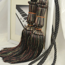 6 Colors QYM26 Polyester Curtain Tassel Tie Backs in Black Color - Window Treatment Accessories