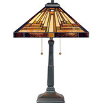 Quoizel - Quoizel TF885T Stephen 2 Light Table Lamp in Vintage Bronze - This handcrafted Tiffany style collection illuminates your home with warm shades of amber bisque and earthy green arranged in a clean and simple geometric pattern reminiscent of the works of Frank Lloyd Wright. The sturdy base complements the Arts & Crafts style and is finished in a Vintage Bronze.