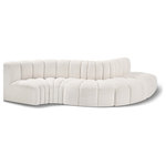 Meridian Furniture - Arc Boucle Fabric Upholstered 5-Pc. S-Shaped Modular Sectional, Cream - Give your living room or den the perfect blend of style and versatility with this Arc boucle fabric curved modular Sectional. Part of the Arc modular furniture collection, this Sectional comes upholstered in rich cream boucle fabric and features deep channel tufting that adds a touch of luxury while enhancing comfort and support. A seamless combination of form and function, this chair can be used with other Arc pieces to create a myriad of configurations in your well-curated room.