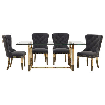 5-Piece Dining Set, Gold Table With Gray and Black Chair