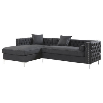 Contemporary Left Hand Facing Sectional Sofa, PU Leather Seat & Backrest, Black