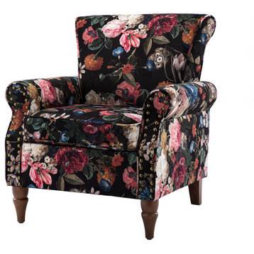 Wooden Upholstered Armchair, Black