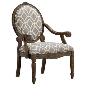 Madison Park Brentwood Oval Back Exposed Wood Arm Chair, Gray/White