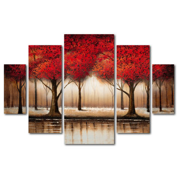 'Parade of Red Trees' Multi-Panel Canvas Art Set by Rio