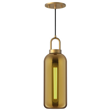 Soji Pendant, Aged Gold and Copper Glass, D6" x H20-3/4"