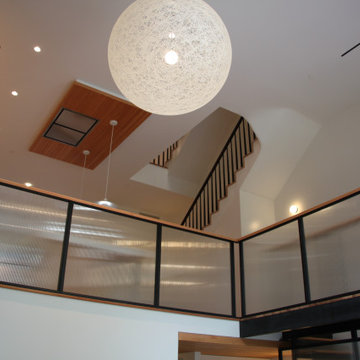 Glass and black metal railings