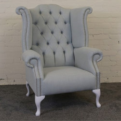 Handmade Orpington Chesterfield Wing Chair In Warwick Malabar Linen - Armchairs And Accent Chairs
