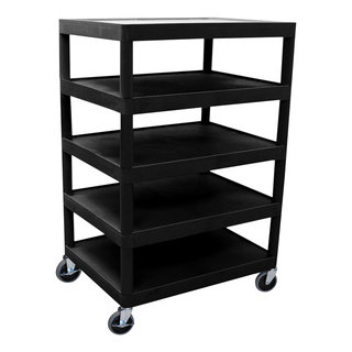 Luxor 5-Flat Shelf Black Utility Cart - Contemporary - Utility