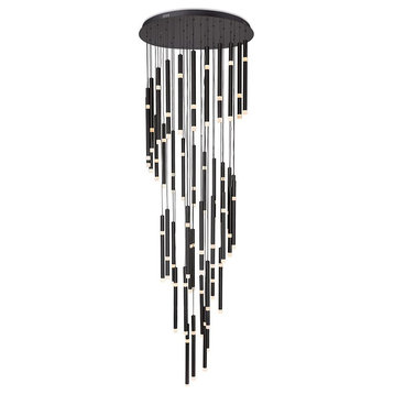 CWI Lighting Flute 54 Light Contemporary Metal LED Chandelier in Black