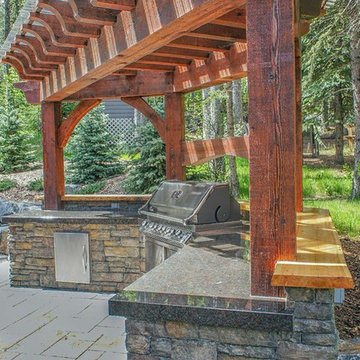 Timber Frame Pergola, BBQ, Live Edge & Granite Countertop