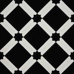 Moroccan Mosaic and Tile House - Ait Baha Handmade Cement Tile, Black/White, Sample - Wall And Floor Tile