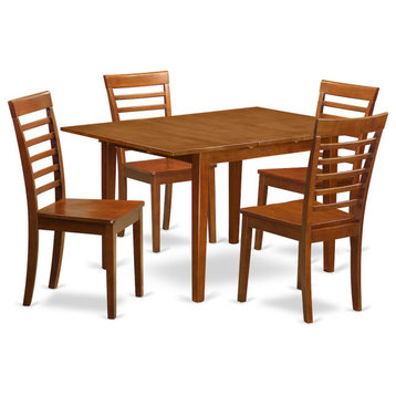 5-Piece Milan Set With Leaf and 4 Chairs, Saddle Brown