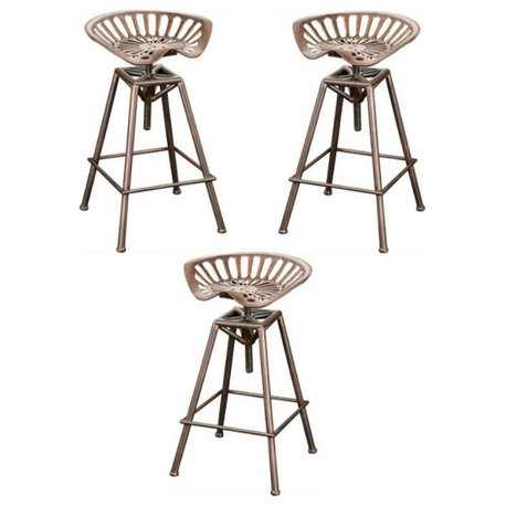 Home Square 26" Saddle Bar Stool in Copper and Silver - Set of 3