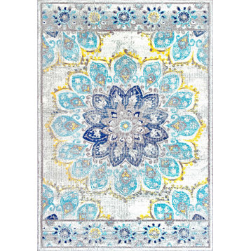 Withered Bloom In Bouquet Area Rug, Blue, 4'x6'