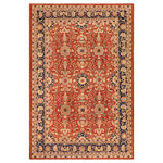 Bareens Designer Rugs - Shabby Chic Ziegler Rosia Rust Blue Hand-Knotted Wool Rug - 10'2'' x 13'10'' - Enhance the ambiance of your home with this magnificent Persian-influenced Turkish hand-knotted rug made by skilled artisans capable of creating the most exceptional vegetable dyes and hand-spun wool. This exquisite handmade rug is a one-of-a-kind Peshawar Kafkaz, otherwise identified as Chobi, Chobi Peshawar, Oushak, or Ziegler rug. These handmade rugs are crafted in Pakistan utilizing superior-quality wool imported from Australia, New Zealand, and Korea in two types of weaves: the Persian weave and the Mori weave. This rug is meticulously crafted by hand using the finest natural vegetable dyes extracted from local plants. The artisans use a blend of hand-spun local and fine merino wool, resulting in a rug with a compelling texture, higher lanolin content, and longer staple. The artisans occasionally incorporate natural or artificial silk into the pile to enhance specific motifs. The finished product is an awe-inspiring execution of flawless design and an understated palette that exudes elegance.