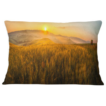Tuscany Wheat Field at Sunrise Landscape Printed Throw Pillow, 12"x20"