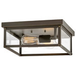 Hinkley Lighting - Hinkley Lighting Beckham 2 Light Outdoor Flush Mount, Bronze - The clean and classic Beckham is the ultimate flush mount for a variety of outdoor applications. The two-light ceiling mount features sharp lines with a square canopy, suitable for indoor and outdoor locations. Its clear glass panels and open bottom emit a beautiful and even flow throughout any space. Beckham is available in a Black or Oil Rubbed Bronze finish. Vintage style filament bulbs recommended.
