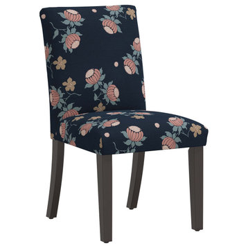 Square Dining Chair With Tapered Legs, Posh Floral Navy Blush Oga