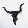 Faux Large Carved Texas Longhorn Skull Wall Decor, Matte Black