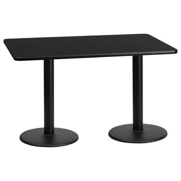 30'' x 60'' Rectangular Black Laminate Table Top with 18'' Round Table Bases
