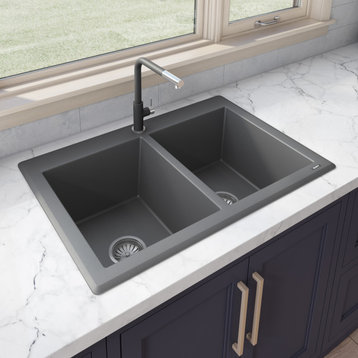 Ruvati 33" Dual-Mount Granite Composite Kitchen Sink, RVG1388GR