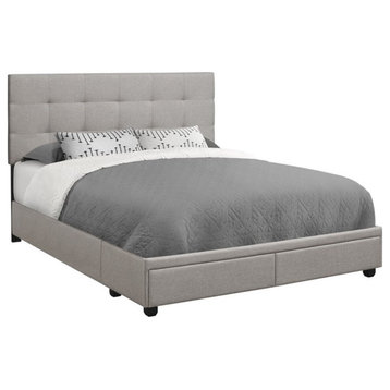Bed Queen Size Platform Bedroom Frame Upholstered Linen Look Grey