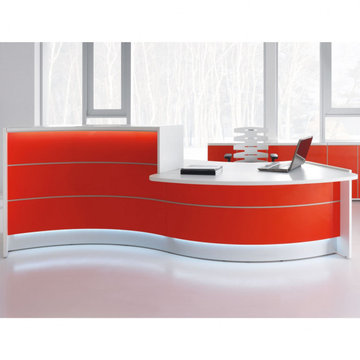 Valde Curved Reception Desk with Countertop, Orange by MDD Furniture
