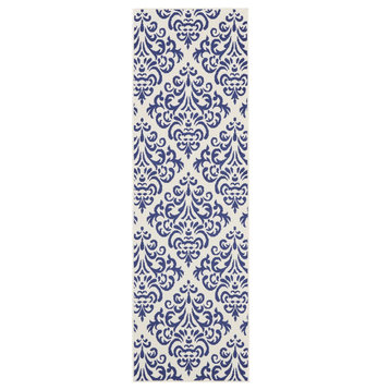 Nourison Grafix White/Blue Area Rug, 2'3"x7'6"