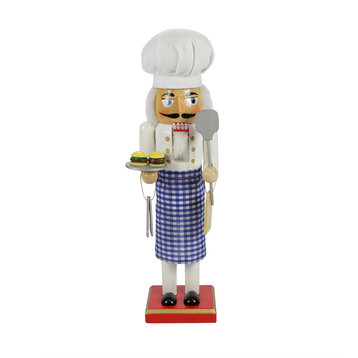 Decorative Wooden Christmas Nutcracker Chef With Gingham Apron, 14.25"