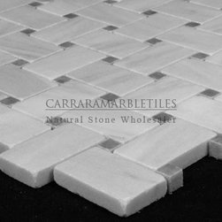 Carrara Marble Basketweave Mosaic Tile with Bardiglio Gray Dots Honed - Products