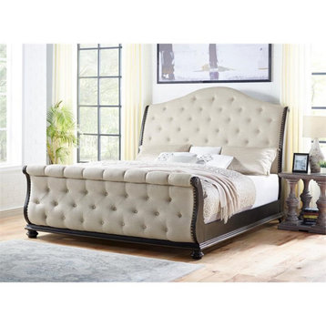 Bowery Hill Traditional Multi-step Molasses King Wood Sleigh Bed