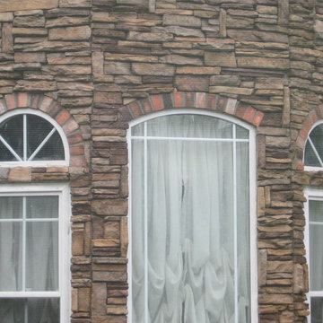 Ledgestone Veneer Facade w/ Brick Veneer Trim